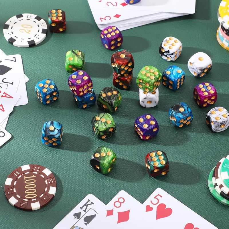 TecUnite 25 Pieces 6 Side Polyhedral Dice Set with Black Pouch Compatible with Board Activities, Parties, Math Learning and Others with Random Multi Colored Mix Color(Mix Color,6 Sides) - Image 2